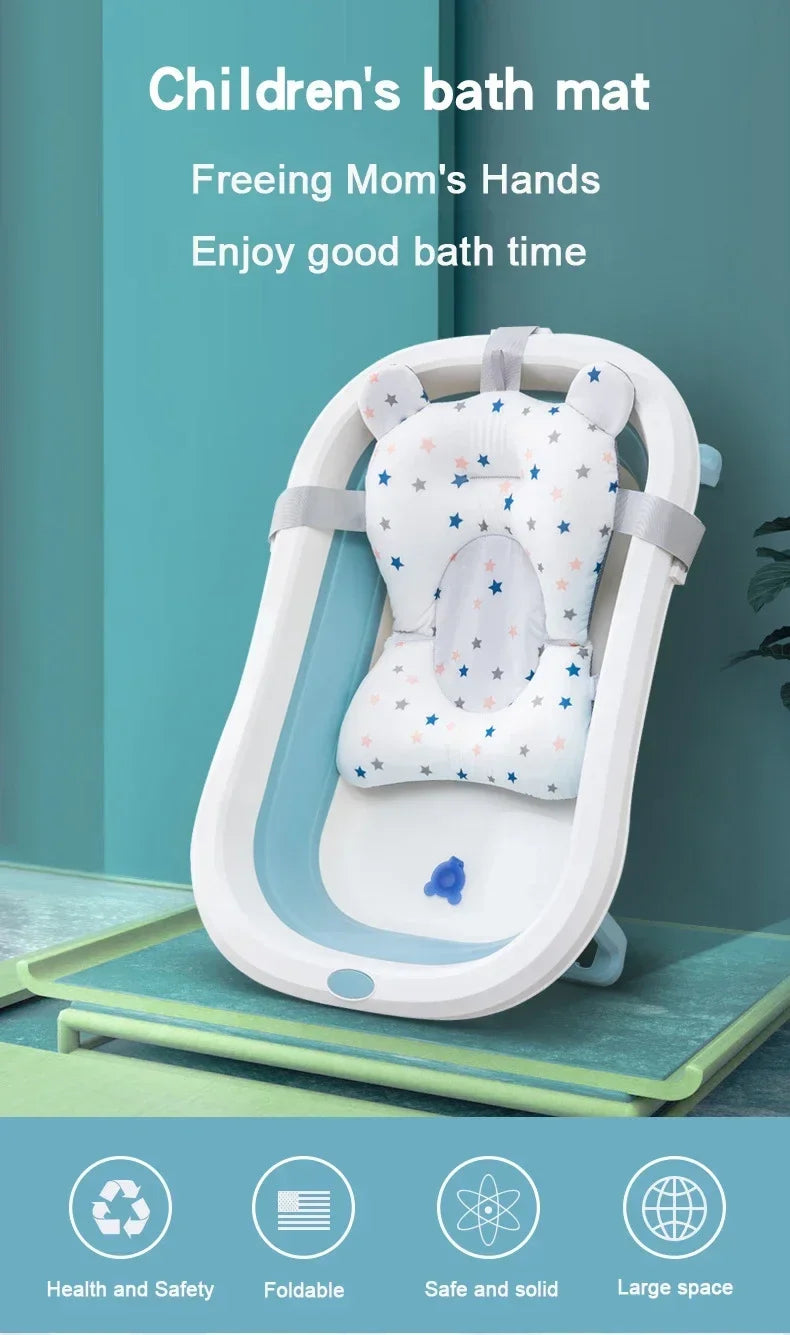 Cojín de ducha para bañera Ajustable, asiento de soporte para recién nacido, asiento de baño para bebé, almohadilla de agua flotante, almohadilla para bañera de bebé plegable portátil