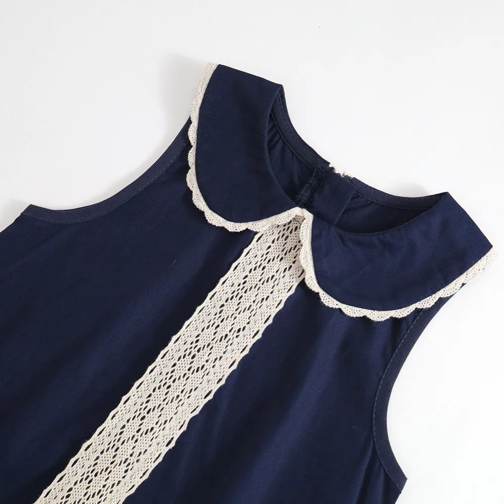 Vestido de retazos de encaje para niños verano 2025 nueva falda de chaleco sin mangas de encaje de estilo Retro para niñas