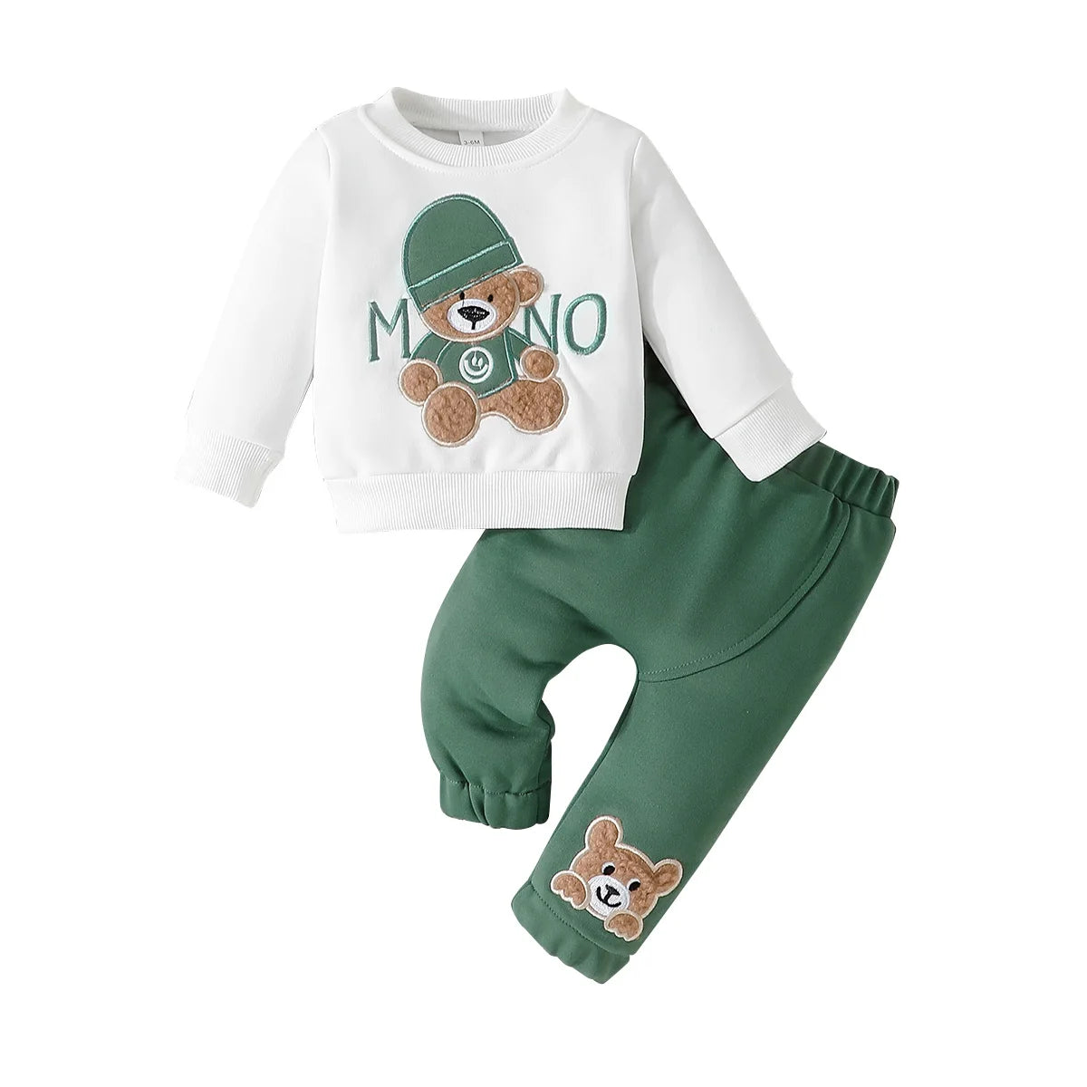 Terno para niño de 3 a 24 meses, camiseta de manga larga con estampado de oso de dibujos animados, pantalones azul marino, conjunto de ropa infantil