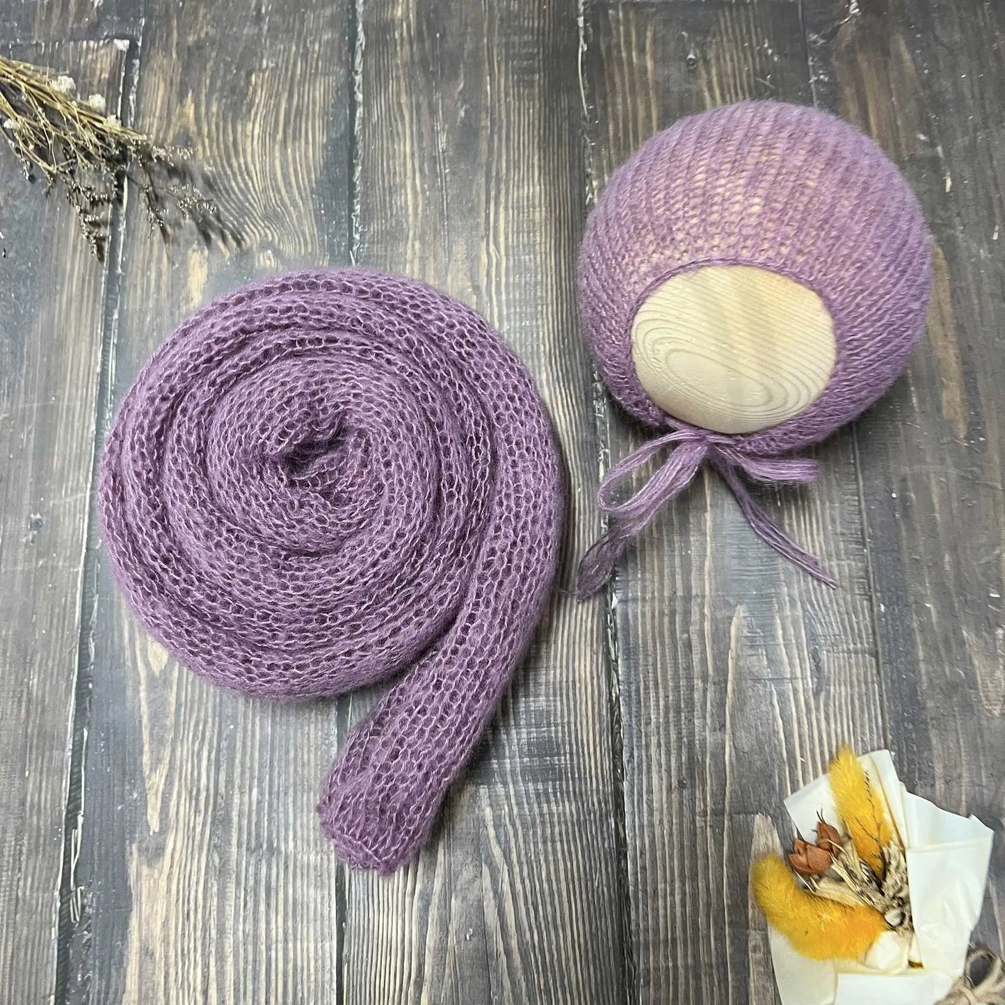 Accesorios de fotografía recién nacido elásticos Don & Judy, conjunto de envoltura con sombrero, Mohair tejido a mano suave, fondo para sesión de fotos de bebés, juegos de 2 uds.