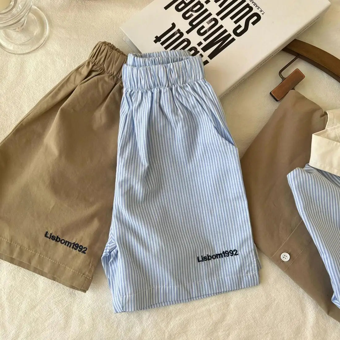 Conjunto de ropa de verano para niños y niñas, Top de manga corta informal, pantalones cortos, trajes de bebé para dos niños