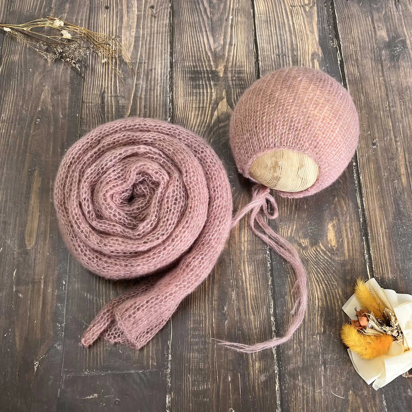 Accesorios de fotografía recién nacido elásticos Don & Judy, conjunto de envoltura con sombrero, Mohair tejido a mano suave, fondo para sesión de fotos de bebés, juegos de 2 uds.