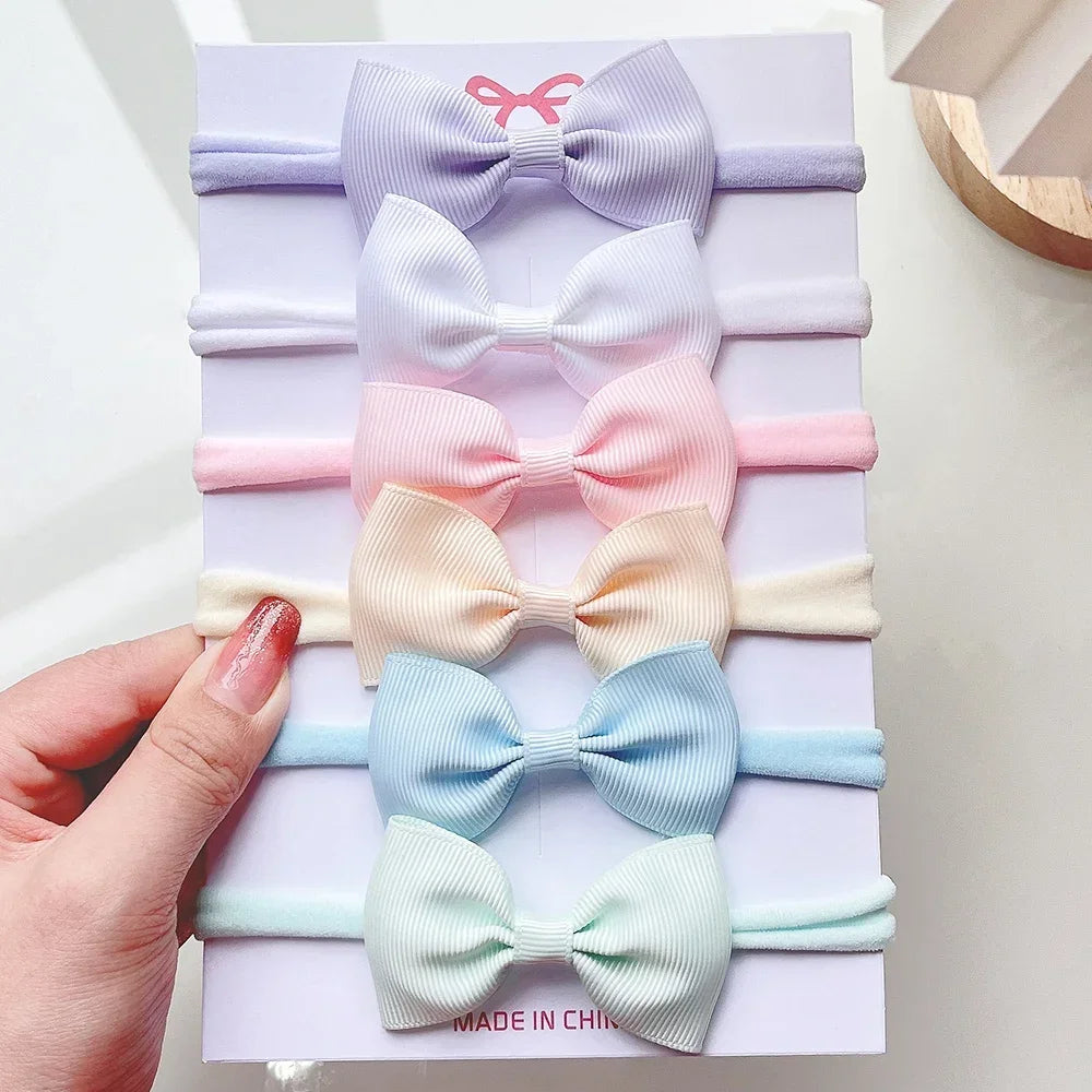 4/5/6 unids/set sombreros de Color sólido para niños bandas elásticas para el cabello para bebé cinta bonita diadema con lazo accesorios para el cabello para niñas