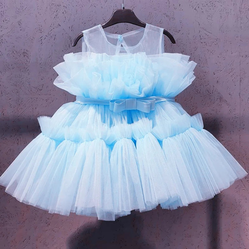 Toddler Girls 1st Birthday Clothes Backless Bow Cute Baby Baptism Gown Kids Wedding Party Elegant Princess Dress for Girls Dress