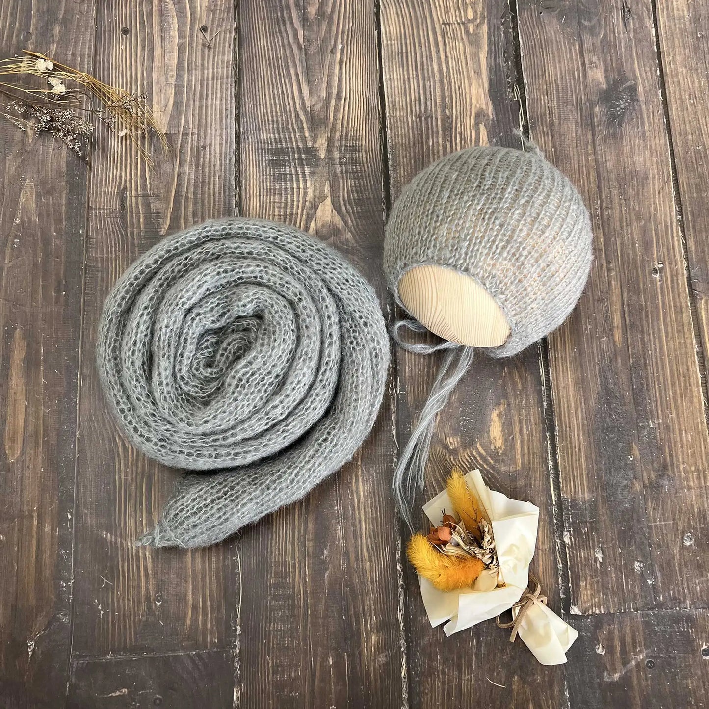 Accesorios de fotografía recién nacido elásticos Don & Judy, conjunto de envoltura con sombrero, Mohair tejido a mano suave, fondo para sesión de fotos de bebés, juegos de 2 uds.