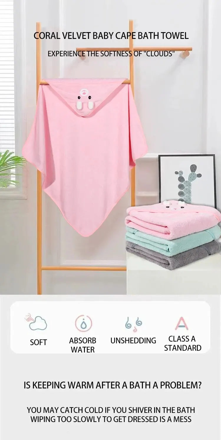 Bata de terciopelo Coral de secado rápido para niños, capa de dibujos animados, bebé Darling con capucha