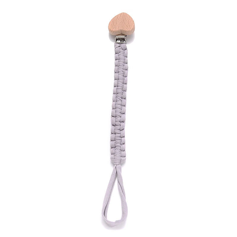 Cadena de chupete de bebé de tela de algodón de ganchillo Simple, Clip de madera de haya con forma de corazón y Luna para bebé hecho a mano, cadena para chupete, juguete para la dentición