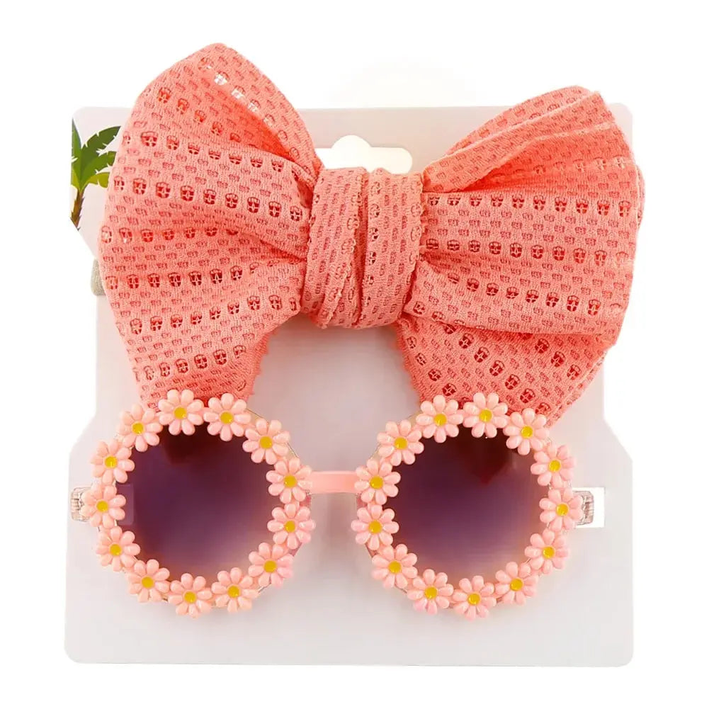 Juego de 2 uds de gafas de sol para niños, diadema con margaritas y flores, gafas de sol redondas para niños pequeños, gafas de protección solar para niñas