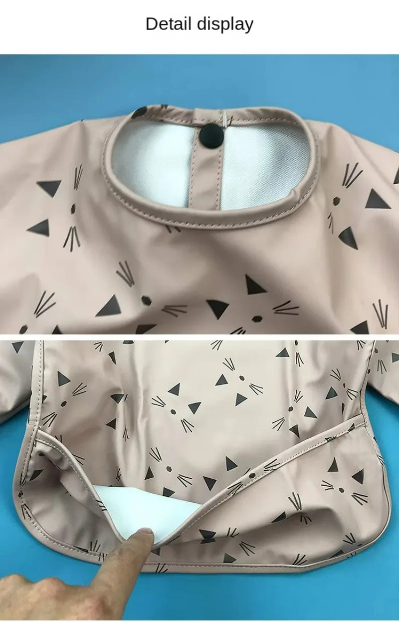 Babero suave impermeable para bebé, paño de alimentación ajustable de manga larga para niño pequeño y niña, bata de pintura, delantal para comer comida infantil