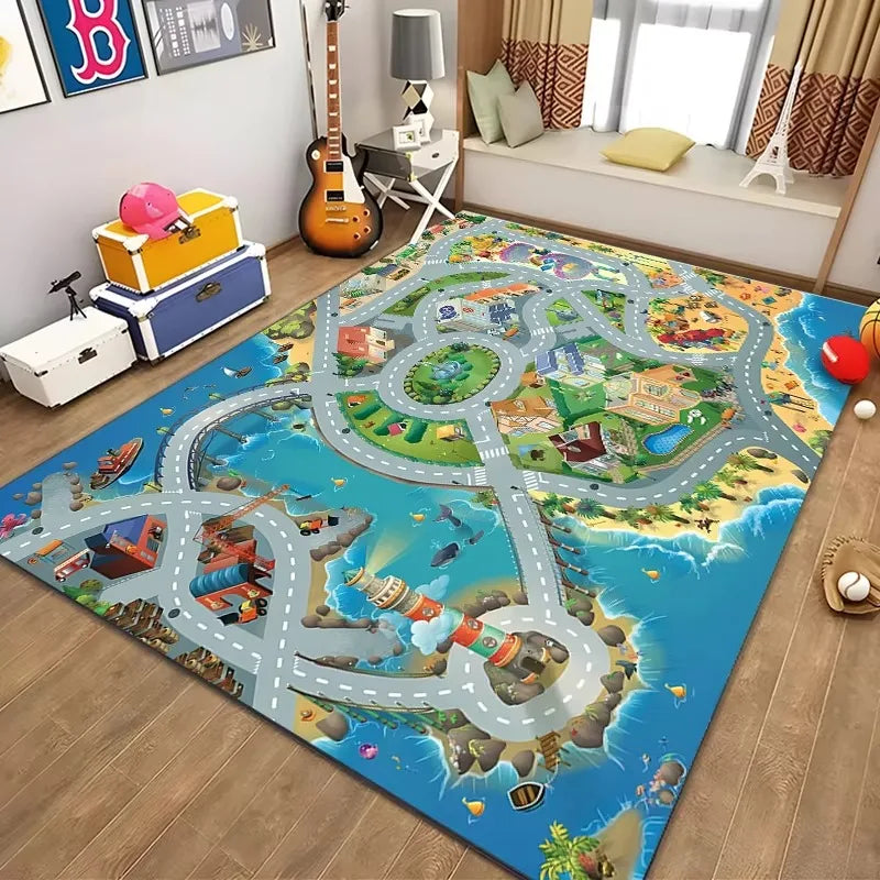 Alfombra educativa de vida urbana para niños, sistema de tráfico por carretera, alfombra para dormitorio, sala de juegos, alfombra de aprendizaje divertida, segura para niños
