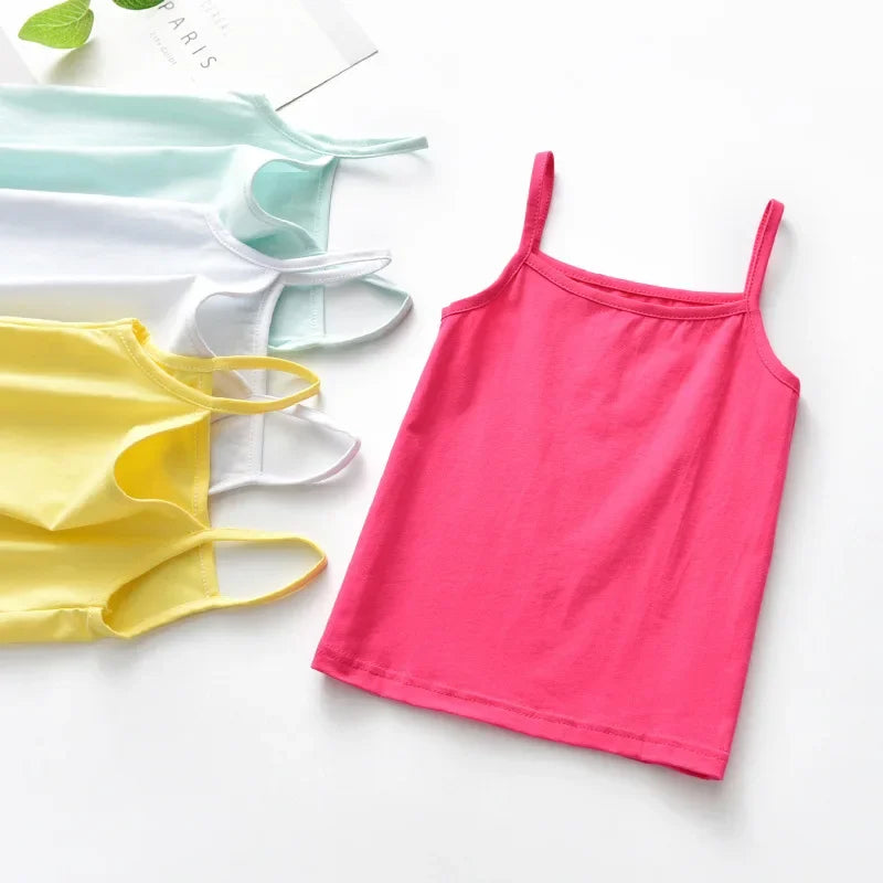 Camiseta para niñas pequeñas, camiseta interior sin mangas de verano para adolescentes, chaleco de Color caramelo, ropa con tirantes para niños de 2 a 12T