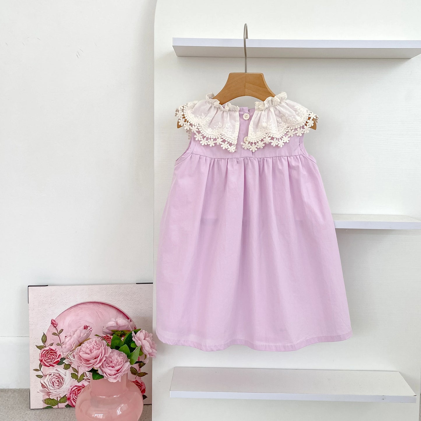 Vestido de encaje con cuello de pétalo para hermanas, peleles para bebés, ropa para niñas, vestido de princesa para fiesta con lazo, ropa dulce y bonita para niños