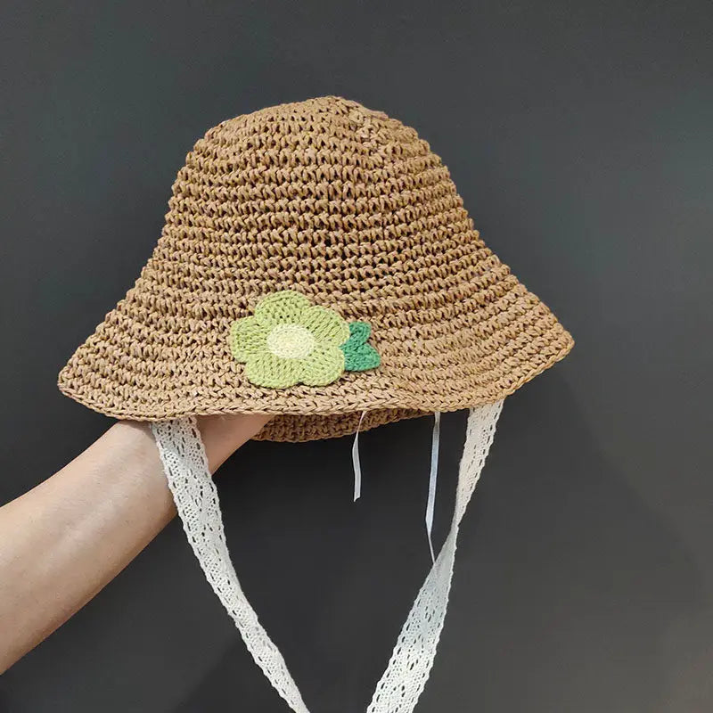Sombrero de encaje a la moda para bebé, gorro de paja con lazo para niña, sombrero de playa para niño, sombrero de Panamá, sombreros y gorras de princesa para bebé, 1 unidad