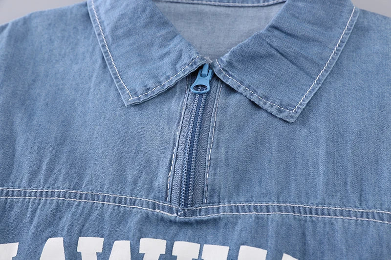 Nuevos conjuntos de ropa vaquera de verano para niños, camiseta Lerrer de dibujos animados a la moda para niños, pantalones cortos, 2 uds., trajes informales para bebés
