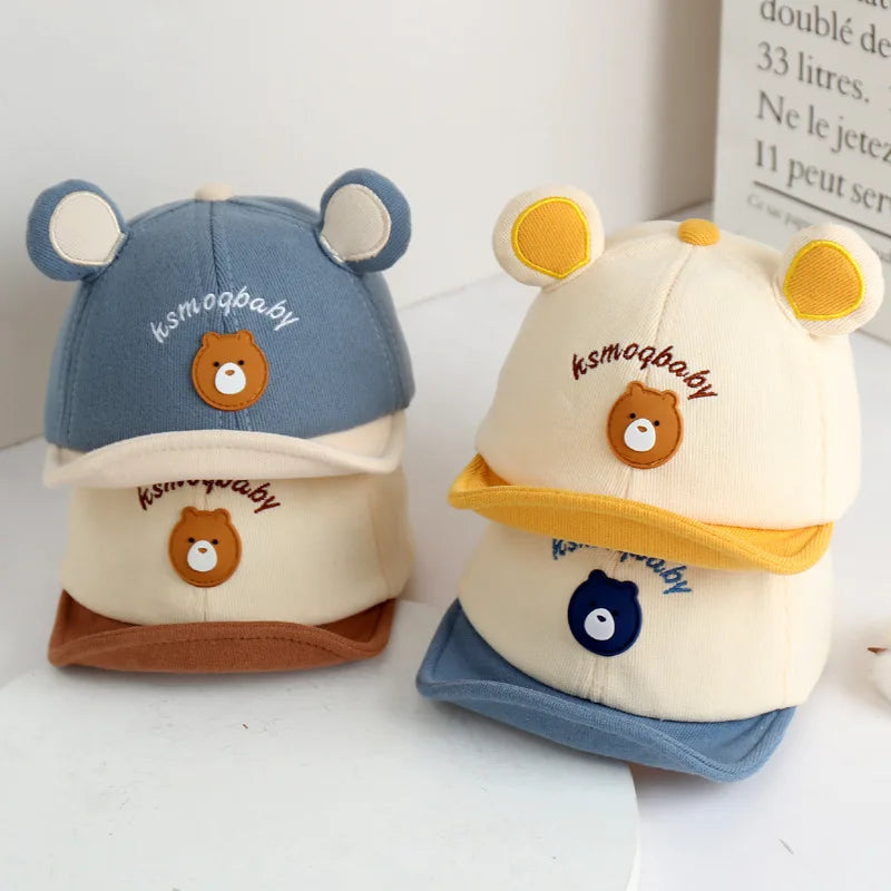 Gorra de béisbol con orejas de oso para bebé, gorro de algodón con visera, bordado bonito, ajustable, para el Sol, para verano