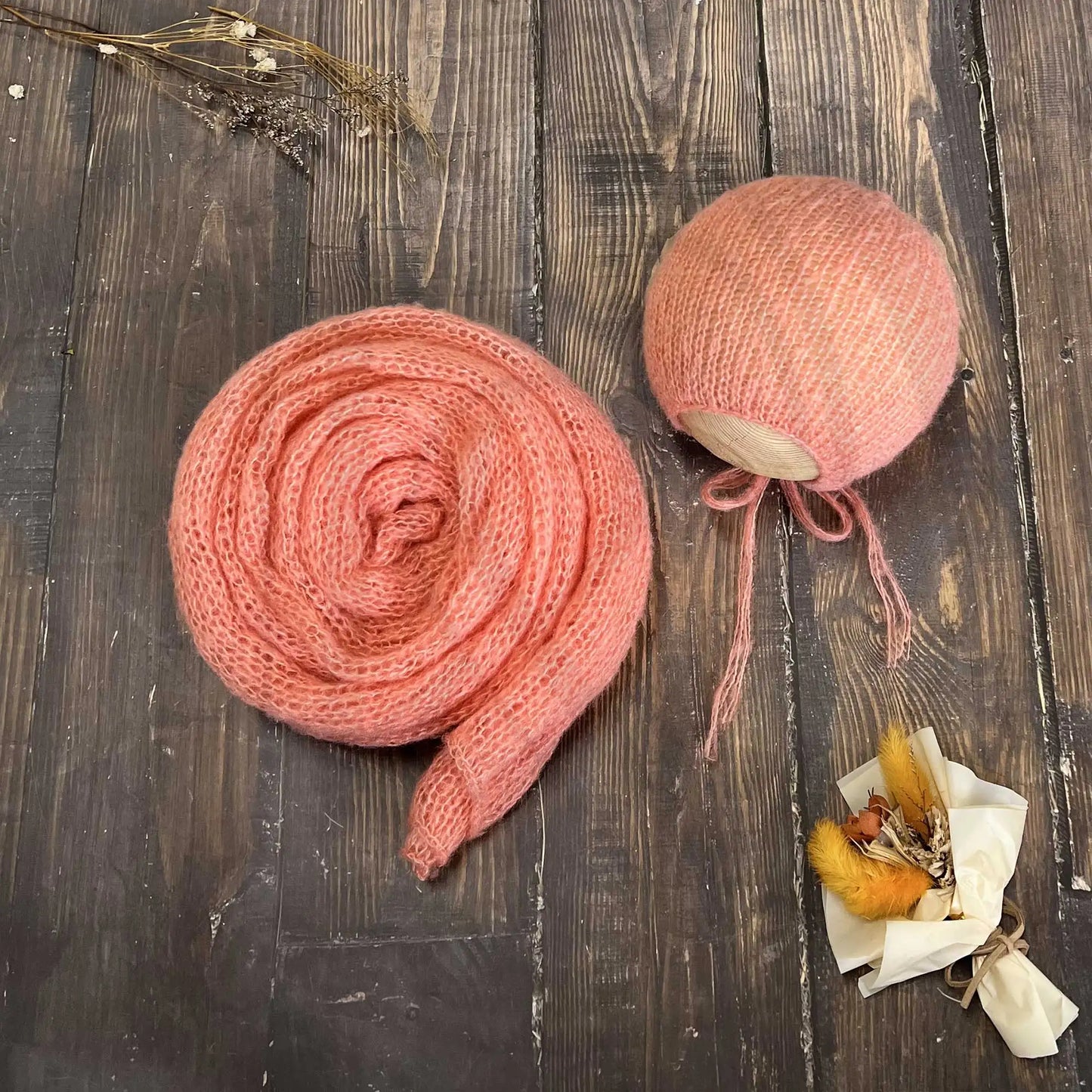 Accesorios de fotografía recién nacido elásticos Don & Judy, conjunto de envoltura con sombrero, Mohair tejido a mano suave, fondo para sesión de fotos de bebés, juegos de 2 uds.