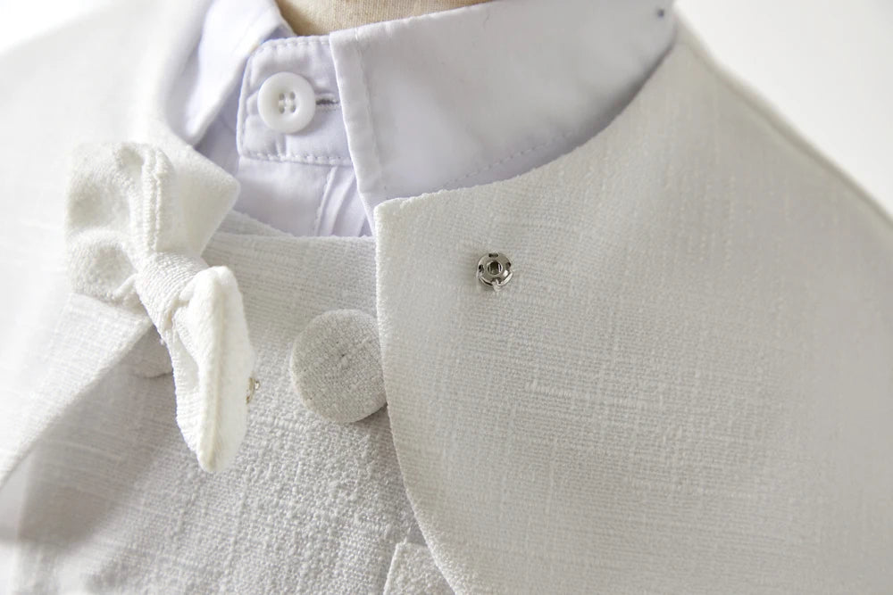 Trajes blancos para niños, vestido Formal de fiesta de bautismo a la moda, chaleco, chal, pantalones cortos, sombrero, conjuntos de 4 Uds., conjunto de ropa de Boutique de cumpleaños para niños