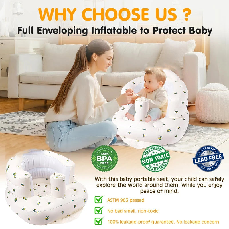Asiento inflable para bebés de 3 a 36 meses, sofá para bebés con bomba de aire integrada, asiento Bumbo para aprender a sentarse, amamantar, acampar