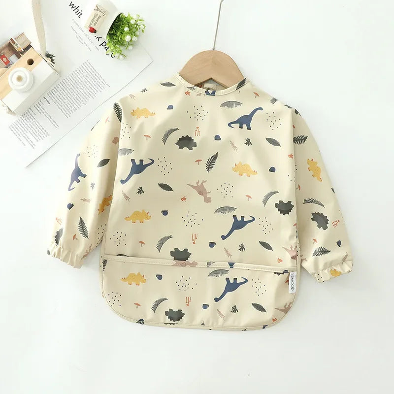 Babero suave impermeable para bebé, paño de alimentación ajustable de manga larga para niño pequeño y niña, bata de pintura, delantal para comer comida infantil