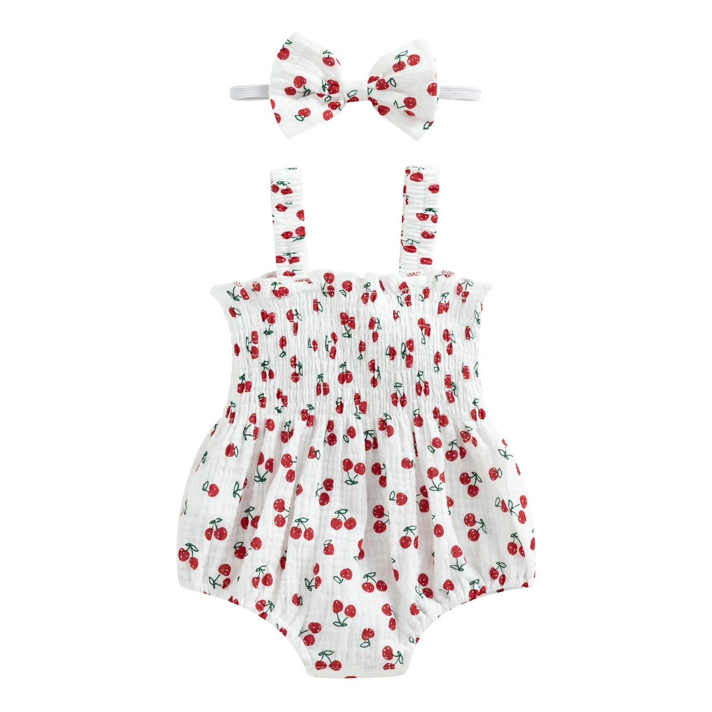 Pudcoco, 2 uds., trajes de verano para bebé recién nacido, pelele sin mangas con estampado de cereza/ zanahoria/árbol y diadema de 0 a 18M