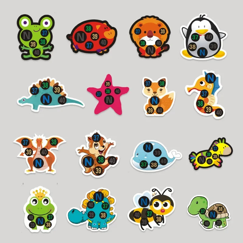 10 Uds. De pegatinas de animales de dibujos animados para bebé, tira para la cabeza y la frente, termómetro para la fiebre corporal, termómetro de seguridad para el cuidado del bebé para niños