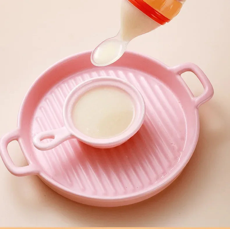 Biberón de silicona útil y seguro con cuchara, suplemento alimenticio, botellas de cereales de arroz, cuchara para apretar, biberón de leche