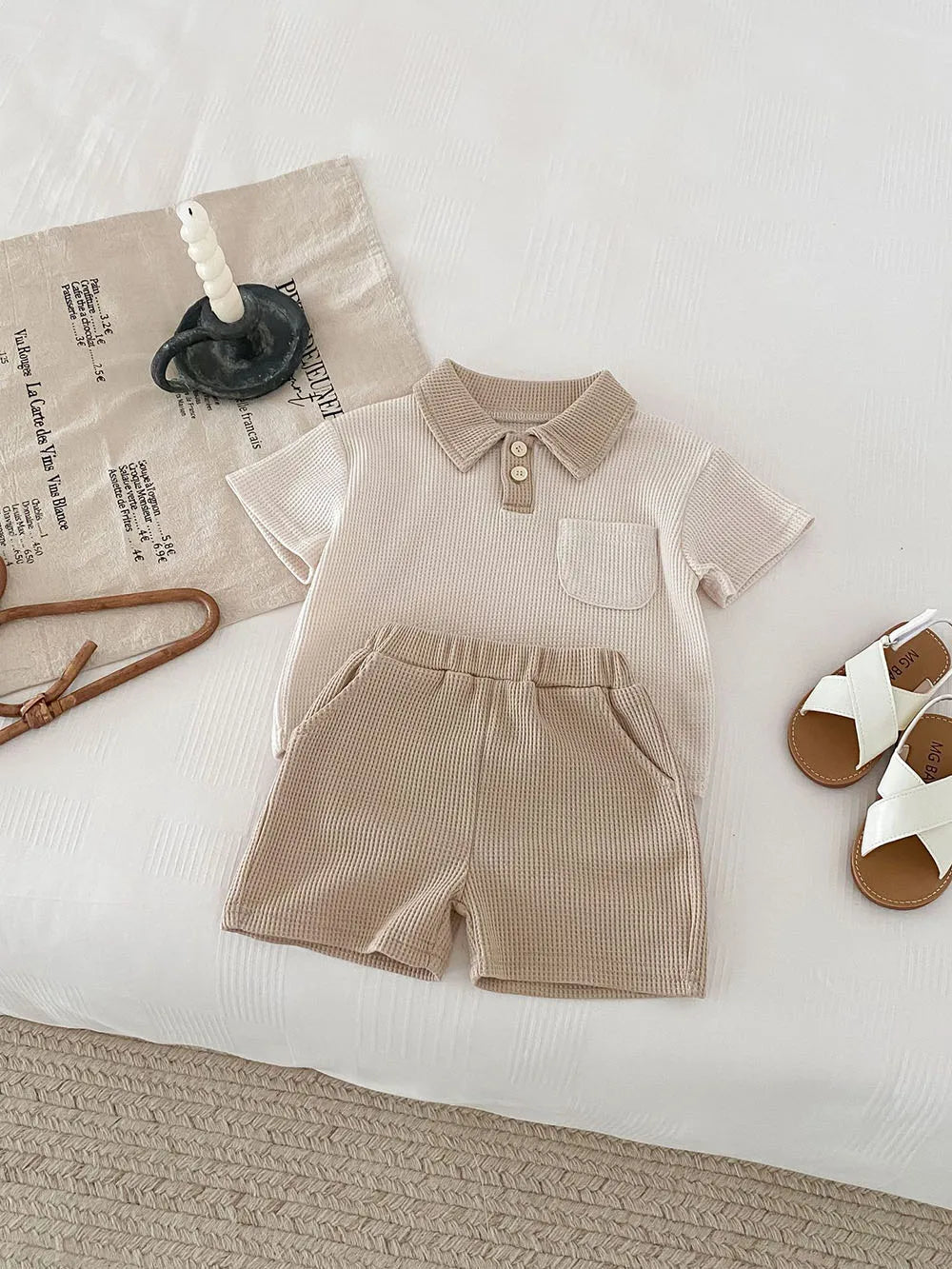 Conjunto de ropa de verano para bebé, camiseta y pantalones cortos con cuello vuelto, 2 uds., traje de chándal para niño pequeño