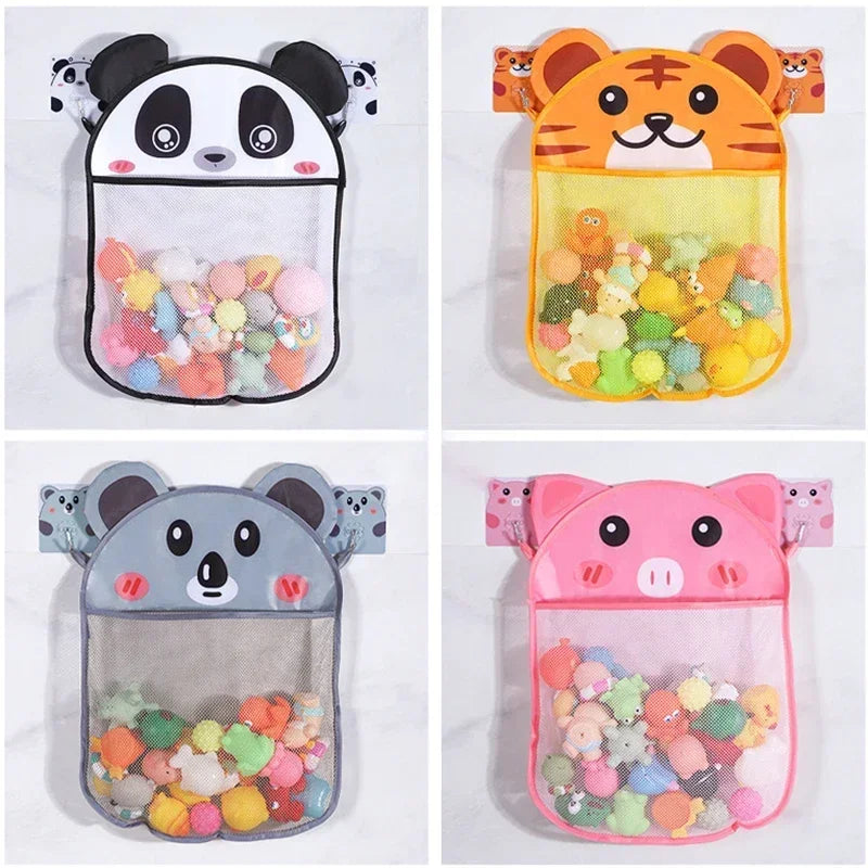 Cesta colgante de ducha de animales de dibujos animados, bolsa de malla bonita, organizador de almacenamiento para el baño, soporte para niños, bolsa de red para juguetes de agua para baño de bebé