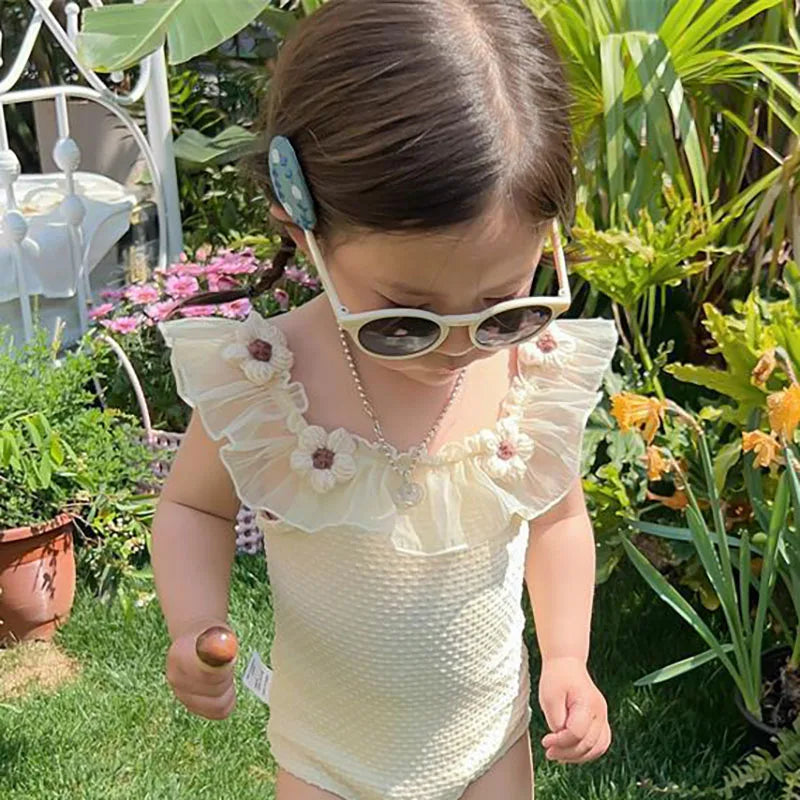 Bañador Floral de una pieza para niña, traje de baño de verano
