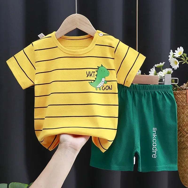 2025 New Korean Style Kids Cotton Short Sleeve Outfits Summer Girls Boys T-shirts Two-Piece Set Baby Infant Clothes