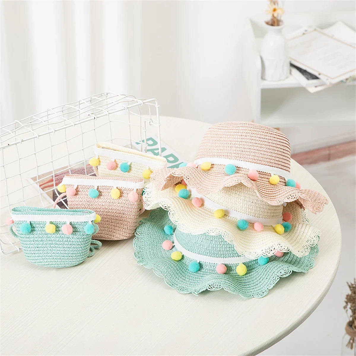 Niños Niñas moda de verano niños protector solar sombrero de paja bolsa para niñas sombrero fresco niña lindo transpirable BabyAccessories