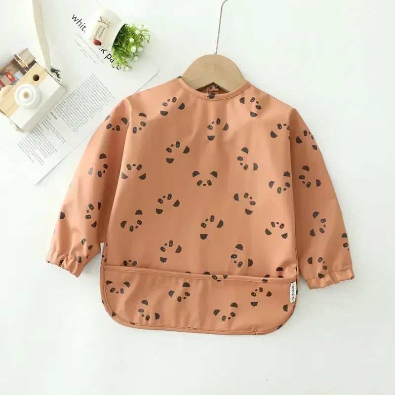 Babero suave impermeable para bebé, paño de alimentación ajustable de manga larga para niño pequeño y niña, bata de pintura, delantal para comer comida infantil