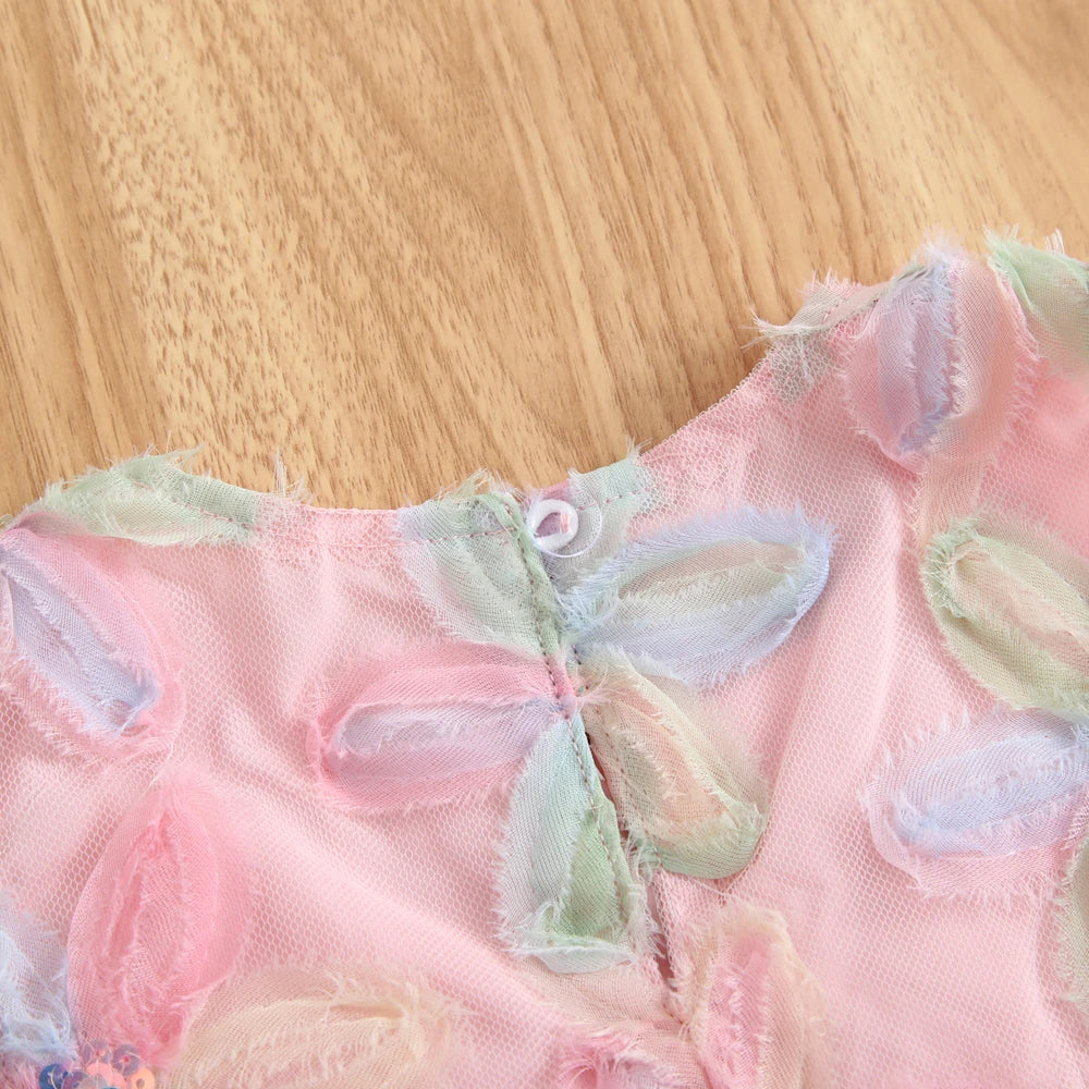 Vestido de verano para niña, vestido de princesa sin mangas a la moda de gasa de red Floral con lazo grande, vestidos informales para niñas de 3 a 7 años