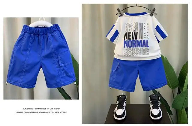Conjunto de ropa de verano para niños y niñas, Top de manga corta informal, pantalones cortos, trajes de bebé para dos niños