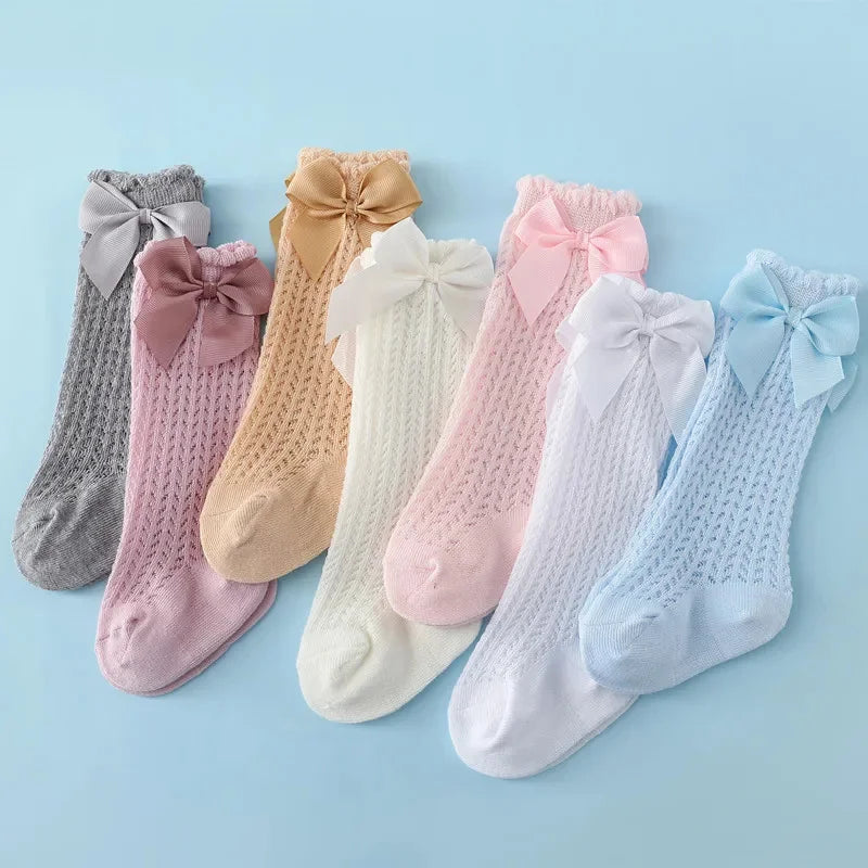 Calcetines hasta la rodilla para bebé de 0 a 24 meses, calcetines largos de algodón con lazo para niño pequeño, calcetines largos de princesa para bebé recién nacido, novedad de 2024