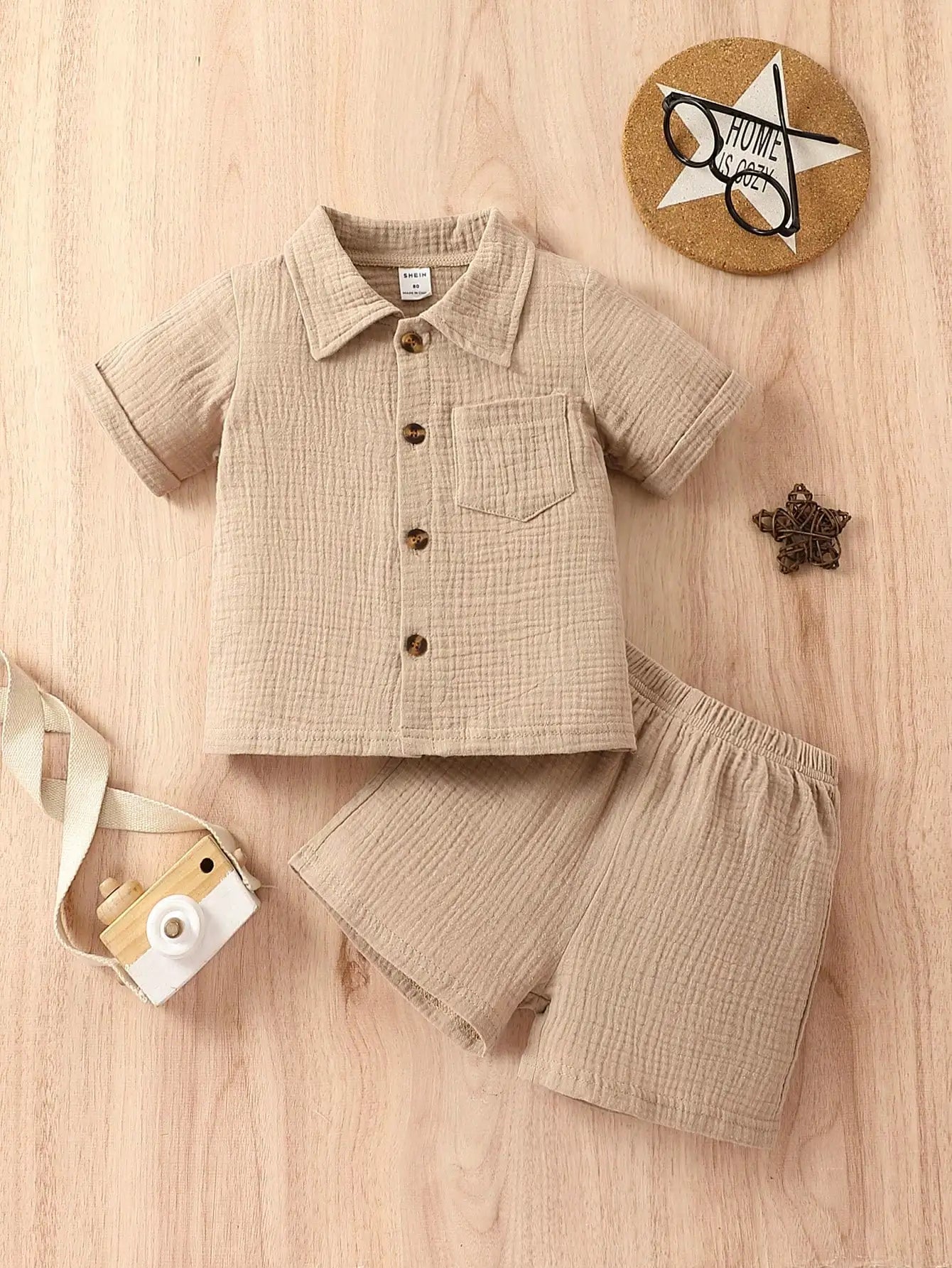 Algodón 2 piezas verano bebé niño caqui pantalones cortos de manga corta Casual al aire libre todo Simple cómodo traje suave