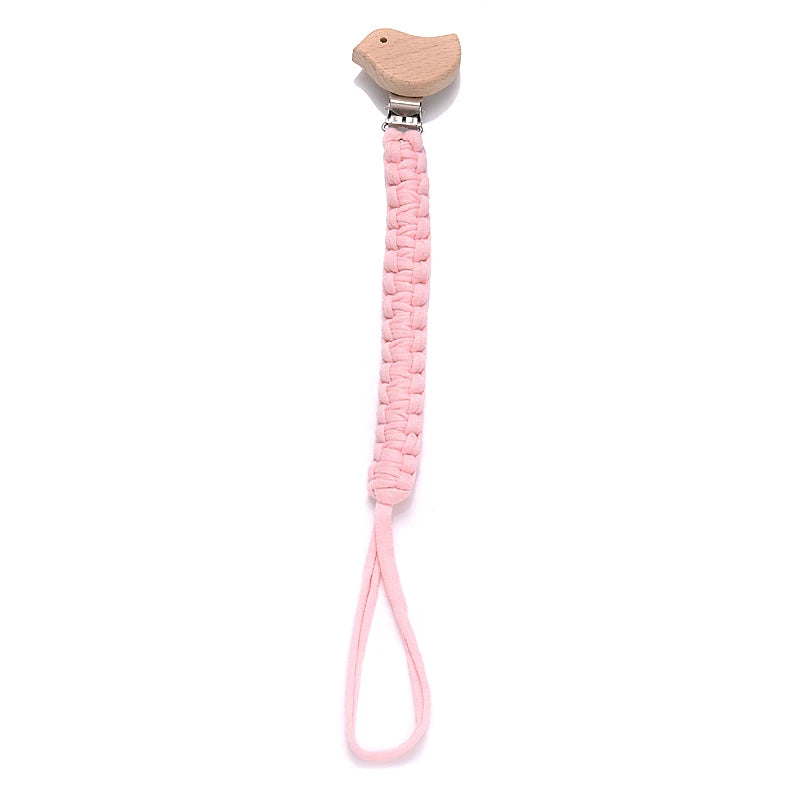 Cadena de chupete de bebé de tela de algodón de ganchillo Simple, Clip de madera de haya con forma de corazón y Luna para bebé hecho a mano, cadena para chupete, juguete para la dentición