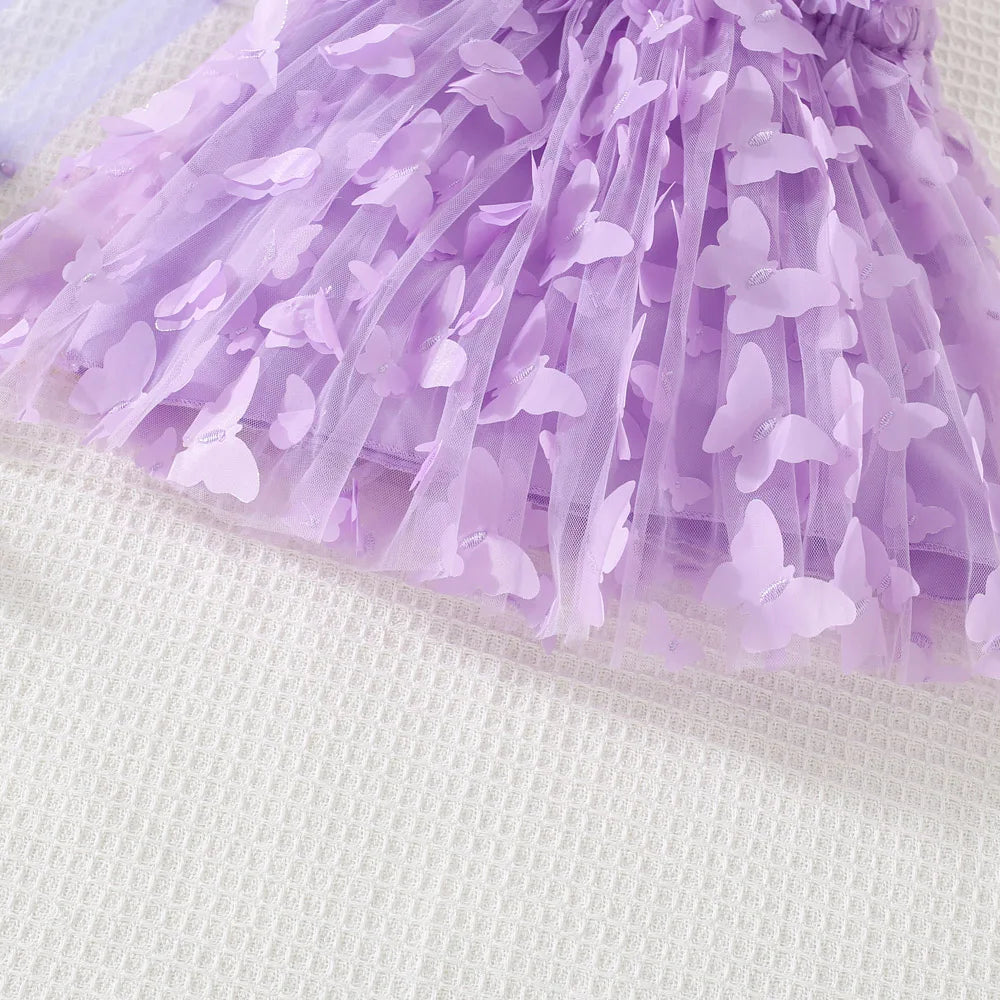 (0-3 años) novedad de verano, vestido para niñas, Color sólido, Halter, mariposa adornada, falda acampanada, vestido de princesa dulce de malla
