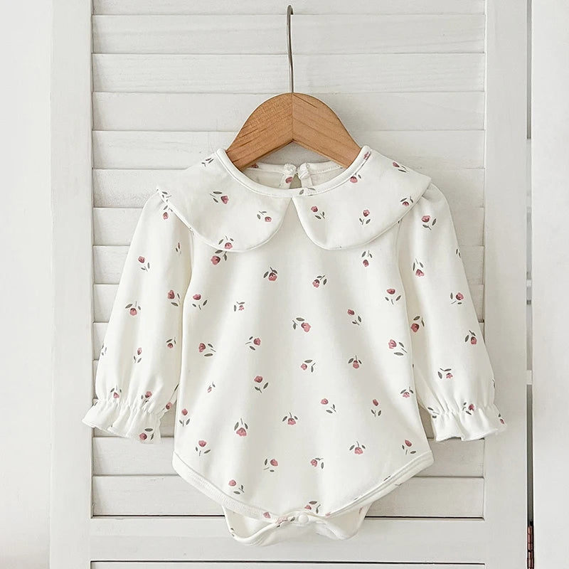 2025 primavera recién nacido bebé niñas mameluco + sombrero 2 uds solapa peleles florales niños moda ropa de bebé recién nacido niña mono