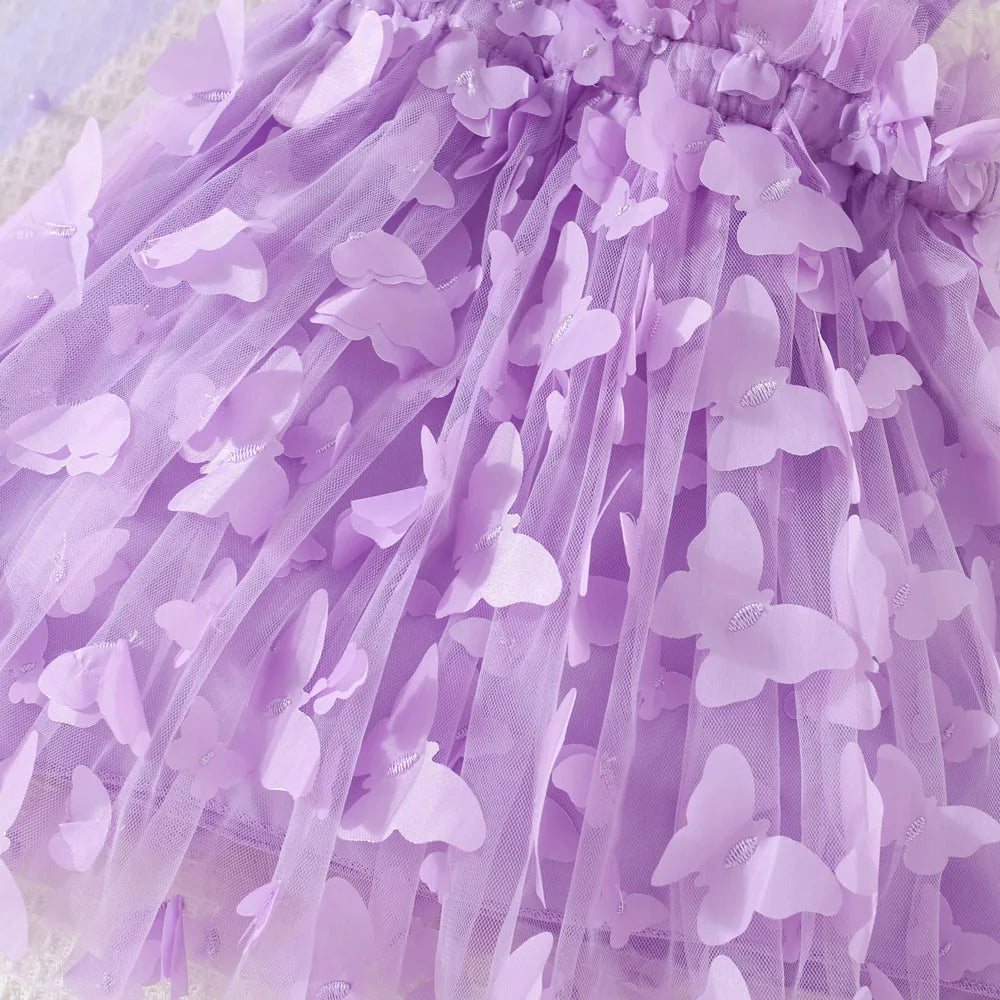 (0-3 años) novedad de verano, vestido para niñas, Color sólido, Halter, mariposa adornada, falda acampanada, vestido de princesa dulce de malla