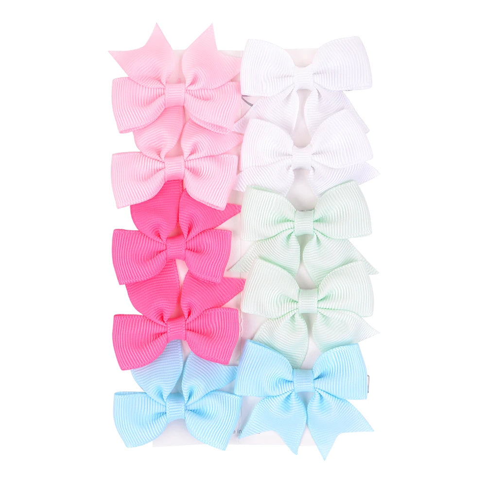 10 unids/lote de pinzas para el pelo con lazo de Color sólido para niñas, horquilla con lazo hecha a mano, Mini pasadores, accesorios para el cabello para niños