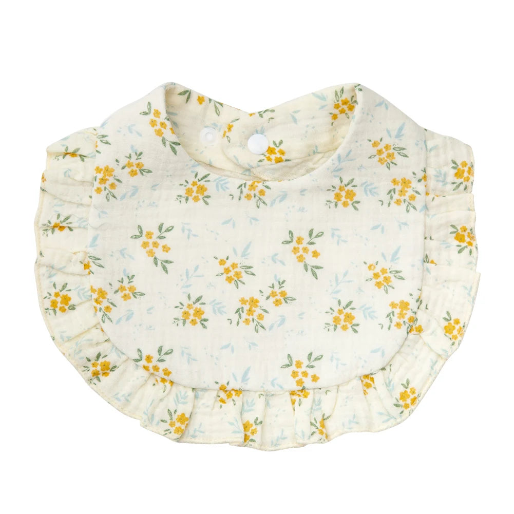 Baberos con estampado de flores para bebé, toalla de Saliva con broche ajustable, borde con volantes, paños para eructar de algodón y muselina, bufanda de alimentación para niñas de grado A de arcoíris
