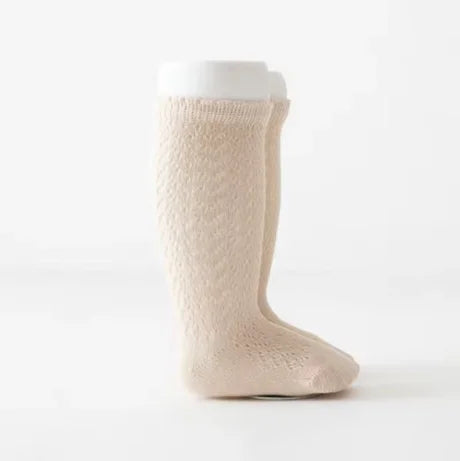 Calcetines de malla de punto para niñas pequeñas, medias de tubo largo hasta la rodilla, suaves, de algodón, para verano