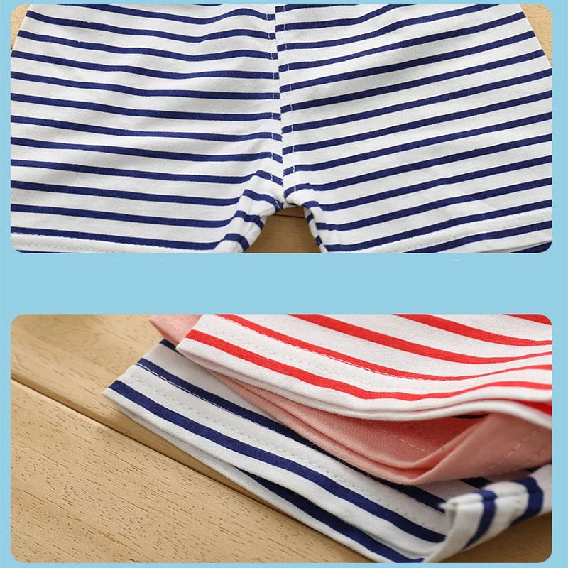 Verano niños niño 2 uds pantalones cortos de algodón suave ropa Casual transpirable niños niña bebé raya de dibujos animados deportes playa medio pantalón 2-5 Y