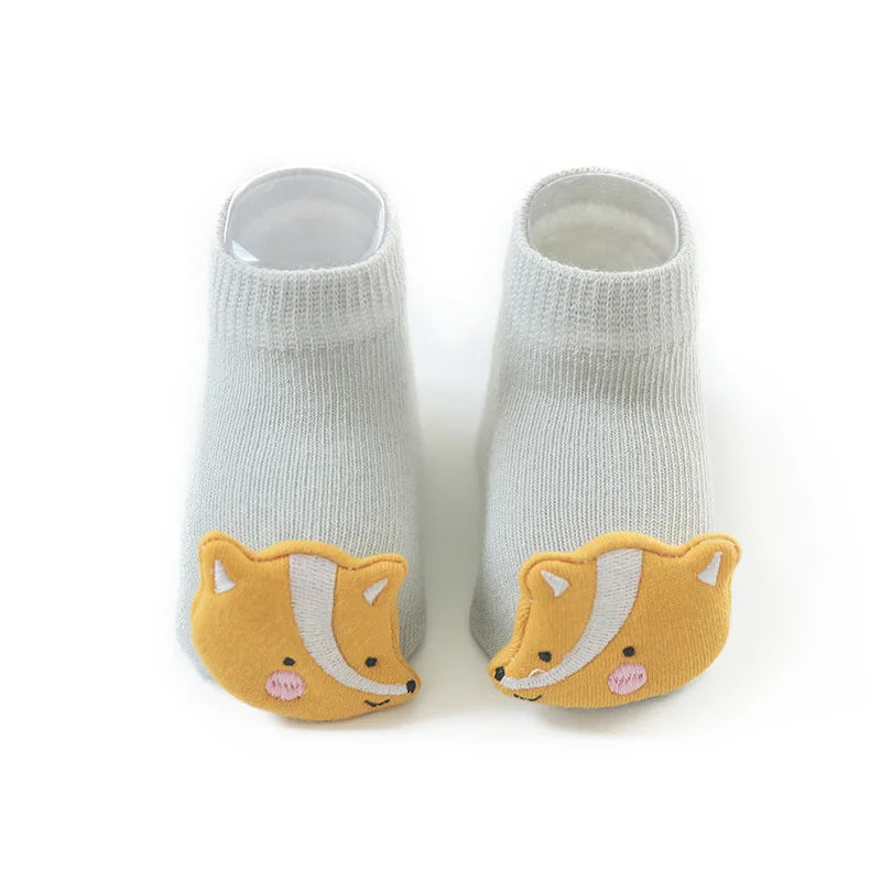 Calcetines bonitos para bebé, niño y niña, dinosaurio/zorro para recién nacido, material barato, calcetines antideslizantes para bebés de 0 a 3 años