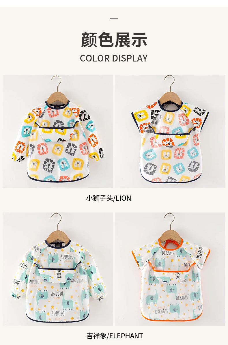 Baberos de tela para bebé, ropa de comedor impermeable, delantal de manga larga, bata de alimentación para niños, vendaje inverso para eructar, protección de pintura