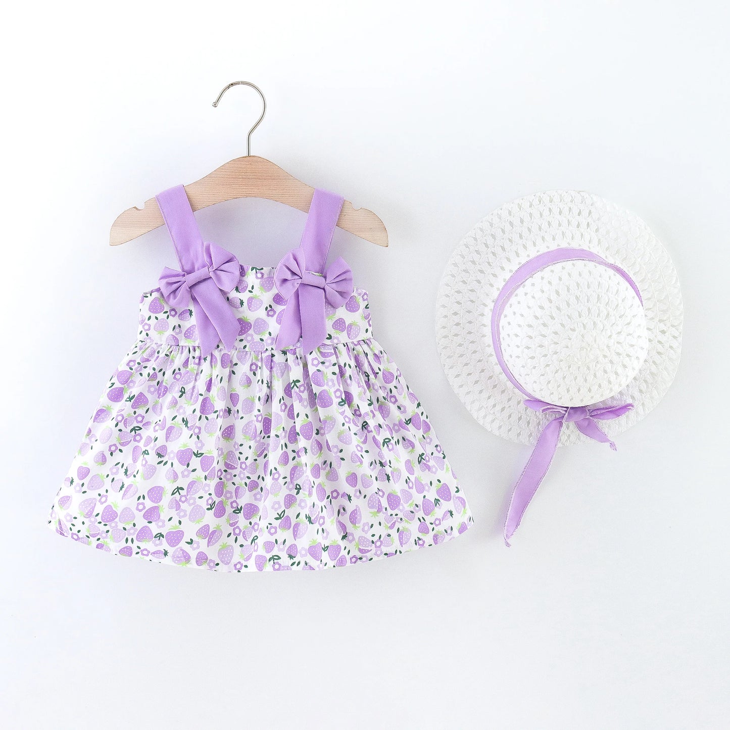 Vestido de verano para niña pequeña, versión coreana vestido Floral, elegante, algodón, pajarita, sombrero incluido