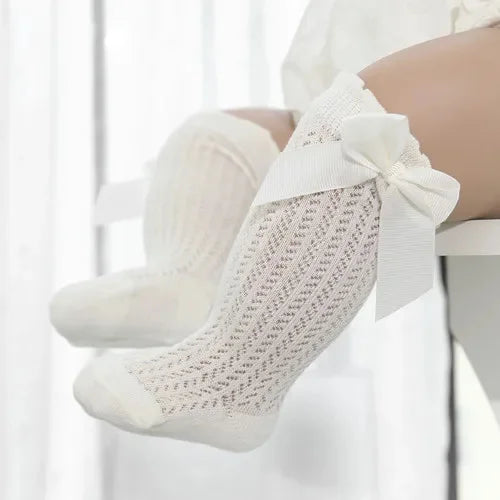 Calcetines hasta la rodilla para bebé de 0 a 24 meses, calcetines largos de algodón con lazo para niño pequeño, calcetines largos de princesa para bebé recién nacido, novedad de 2024