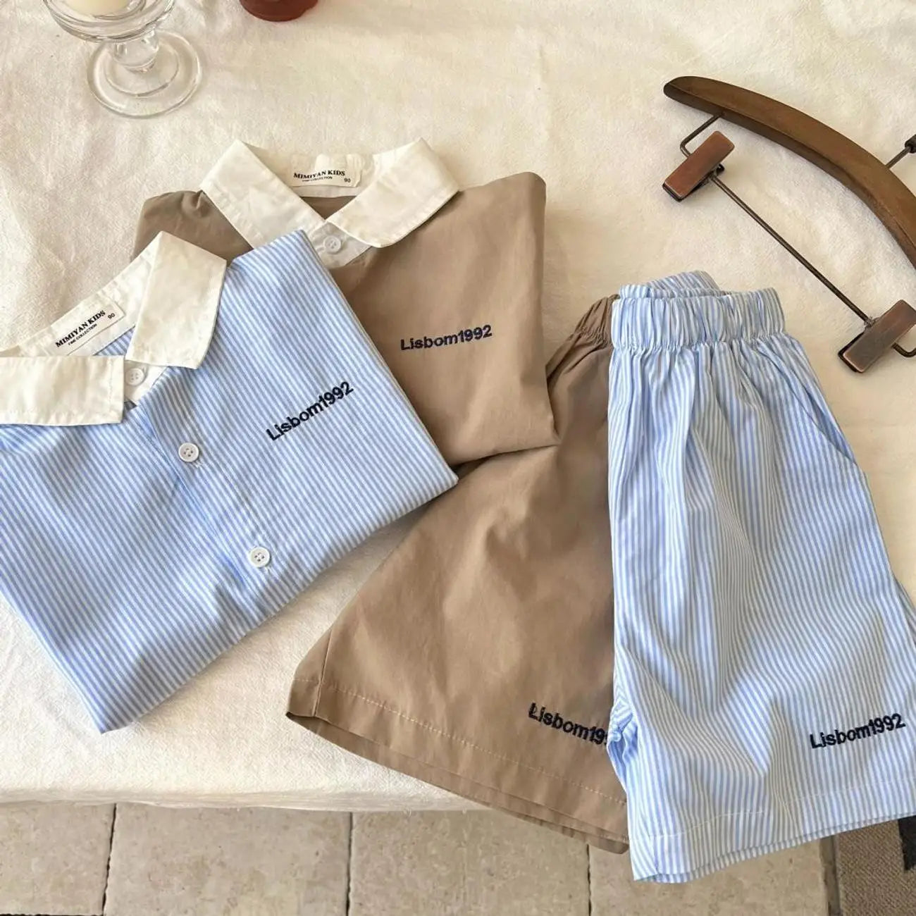 Conjunto de ropa de verano para niños y niñas, Top de manga corta informal, pantalones cortos, trajes de bebé para dos niños