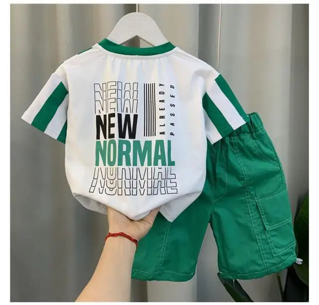 Conjunto de ropa de verano para niños y niñas, Top de manga corta informal, pantalones cortos, trajes de bebé para dos niños